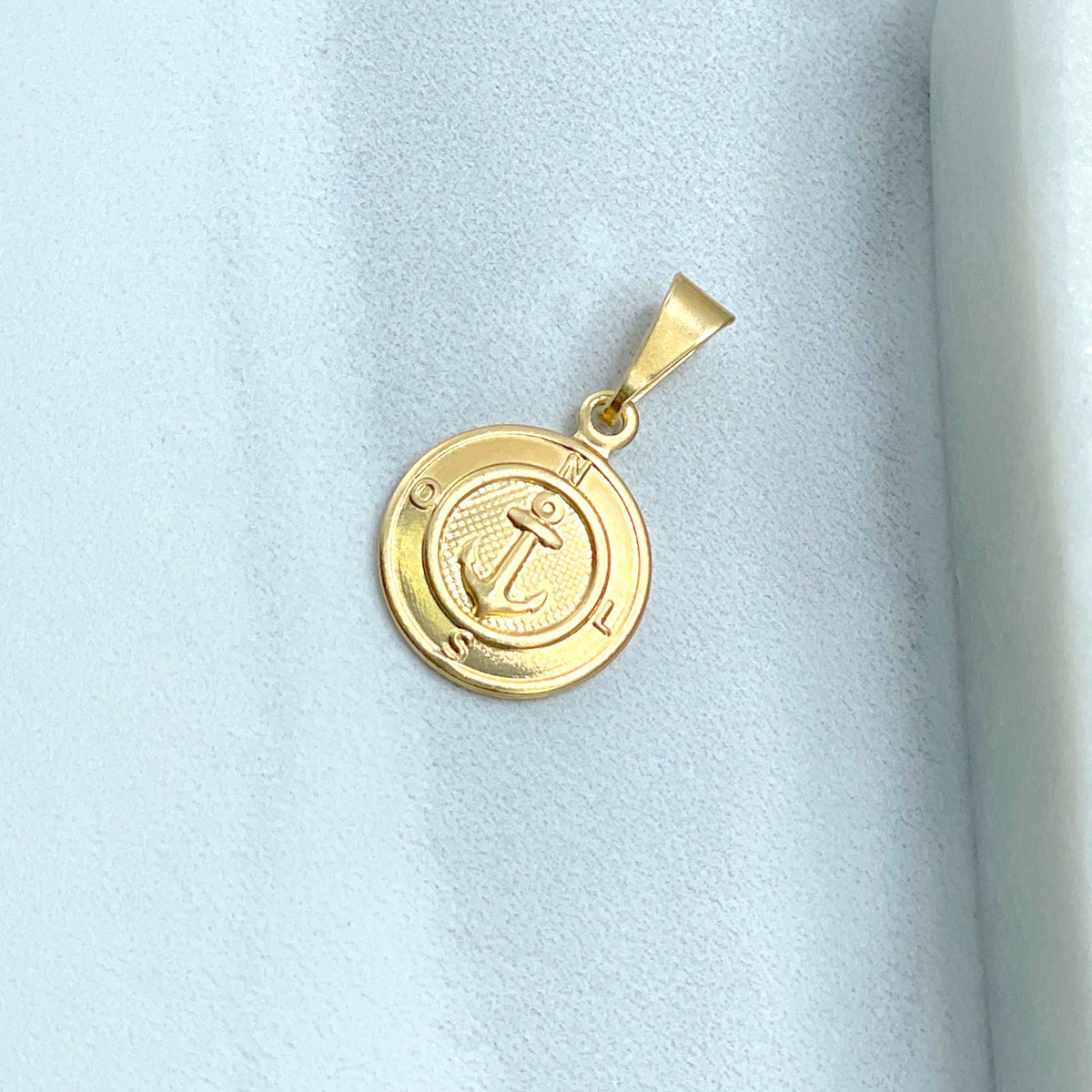 18k Gold Filled Circle Anchor, Heart or Compass with Anchor Stamped Medal Medallion Charms Pendants, Wholesale Jewelry Making Supplies