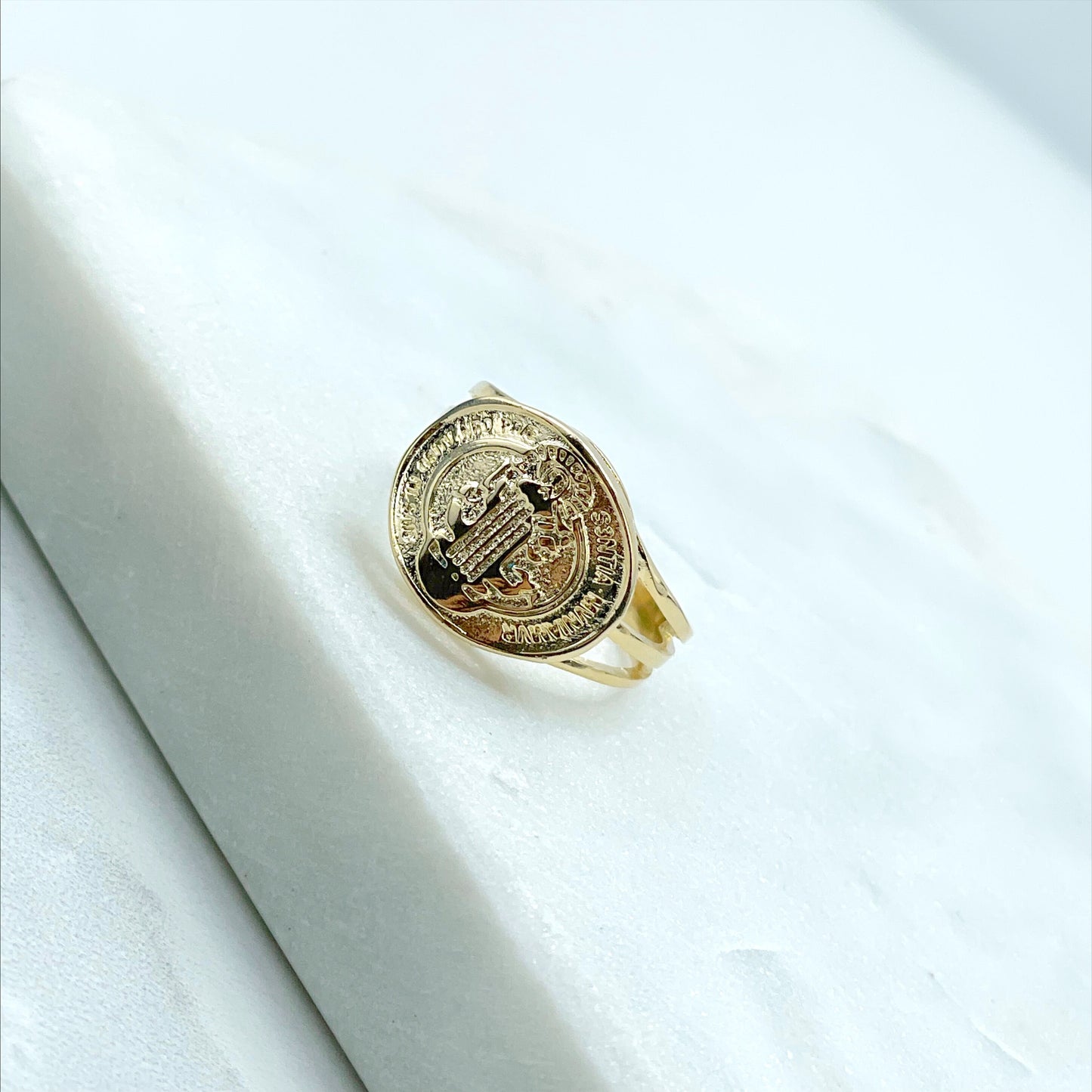 18k Gold Filled San Benito Ring, Catholic Jewelry, for Wholesale and Jewelry Supplies