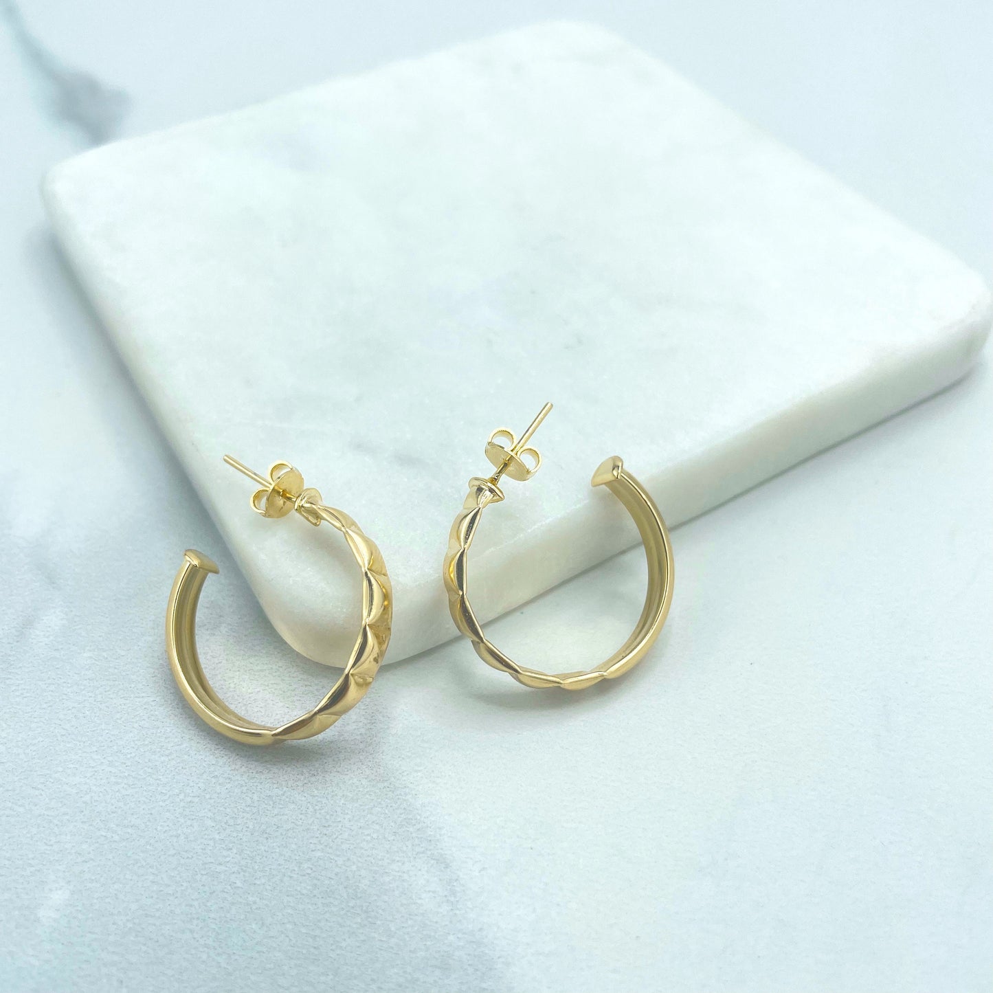 18k Gold Filled Square Texturized C-Hoops Earrings Wholesale Jewelry Making Supplies