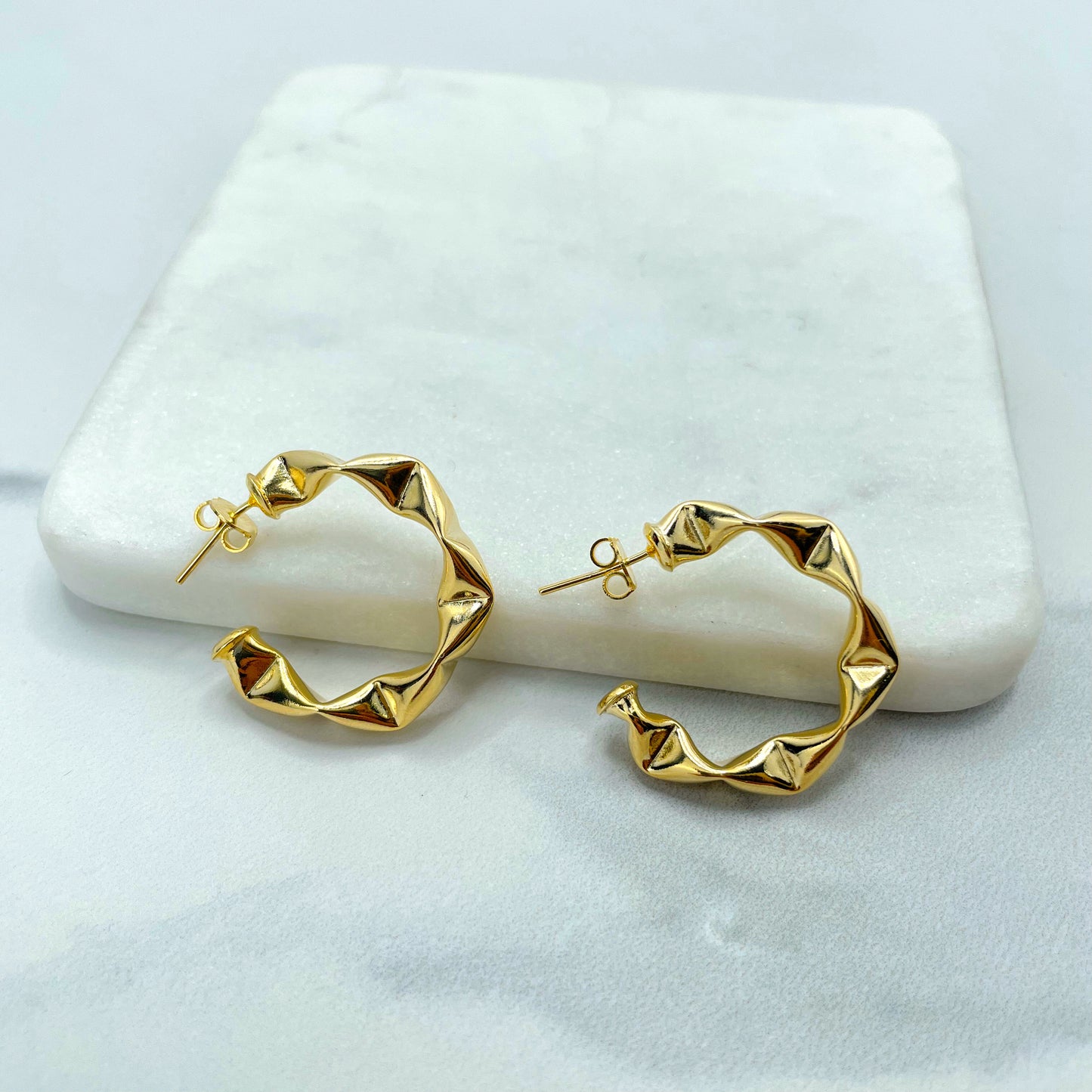 18k Gold Filled 28mm Classic & Modern Texturized Hoops Earrings Wholesale Jewelry Making Supplies