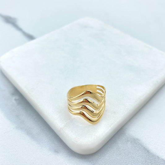 18k  Gold Filled Four Waves Simulated Layers Layered Stack Ring Wholesale Jewelry Making Supplies