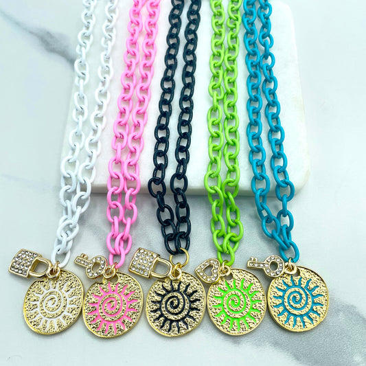 18k Gold Filled Colorful Enamel Necklace and Sun Pendent Wholesale Jewelry Making Supplies .