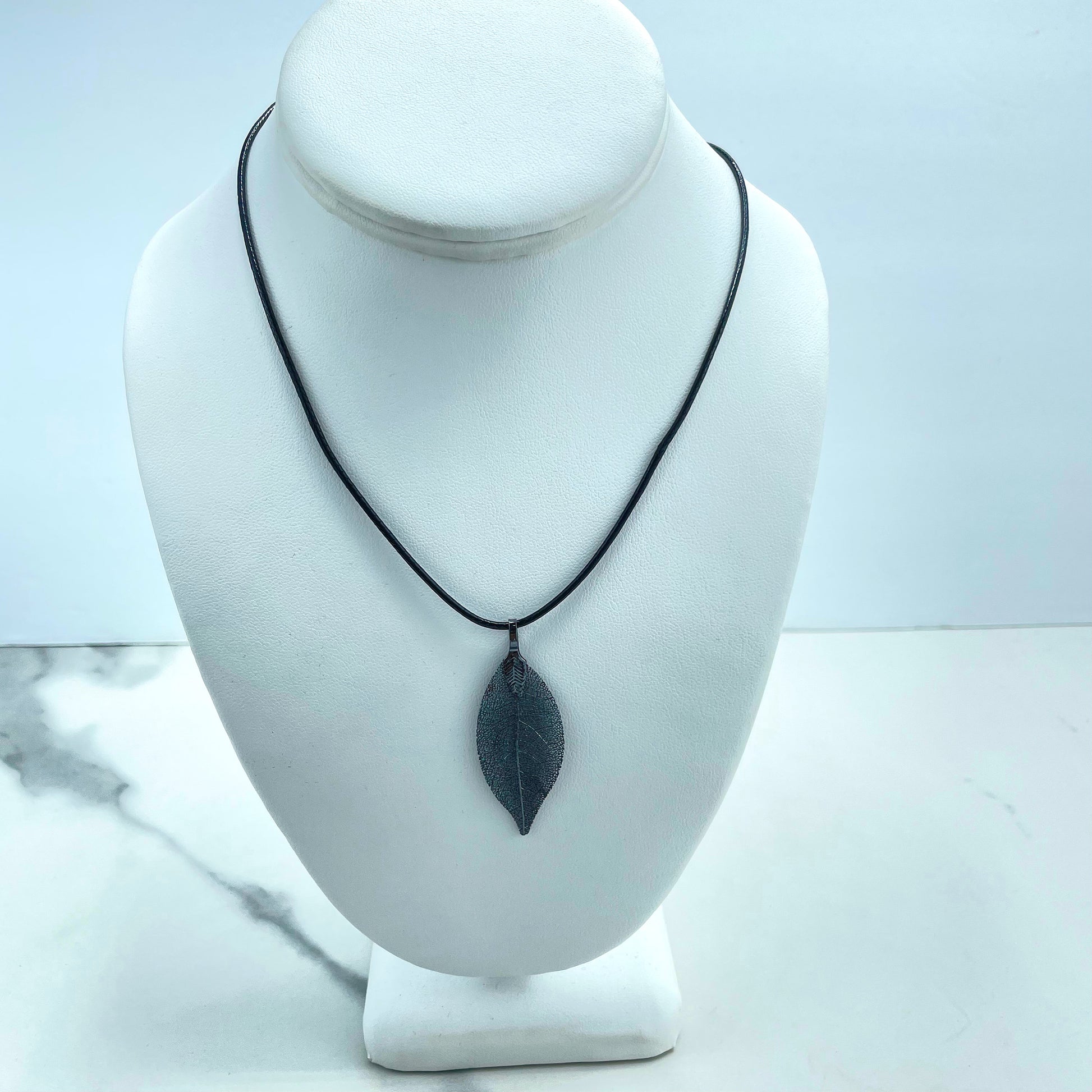 18k Gold Filled, Silver or Black Small Pendant Hand Made with Real Leaf & Black Cord Chain Necklace, Wholesale Jewelry Making Supplies