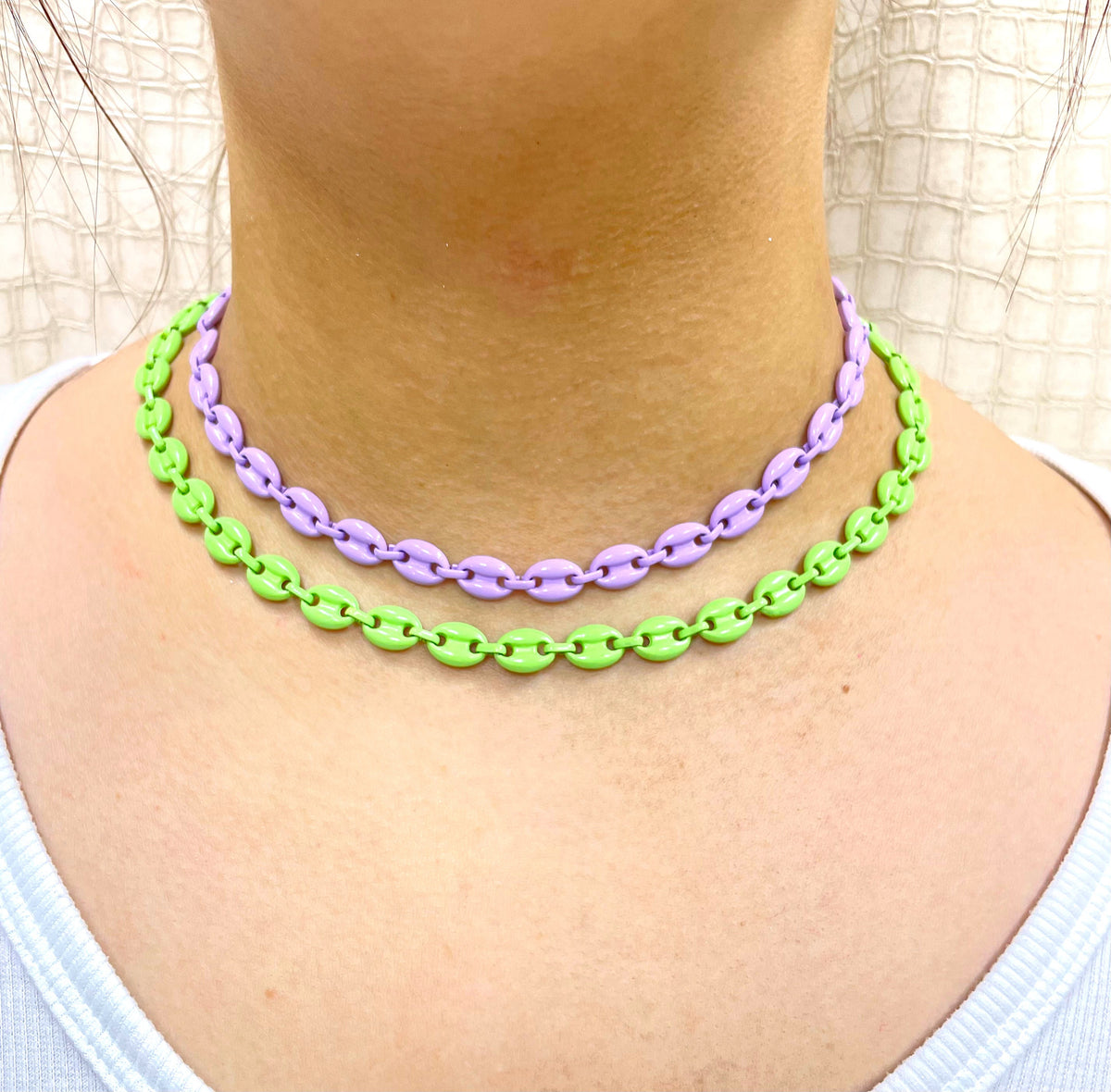 18k Gold Filled Colorful Enamel Puffed Puff Mariner Link Chain, Colored Fashion Jewelry, Wholesale Jewelry Making Supplies