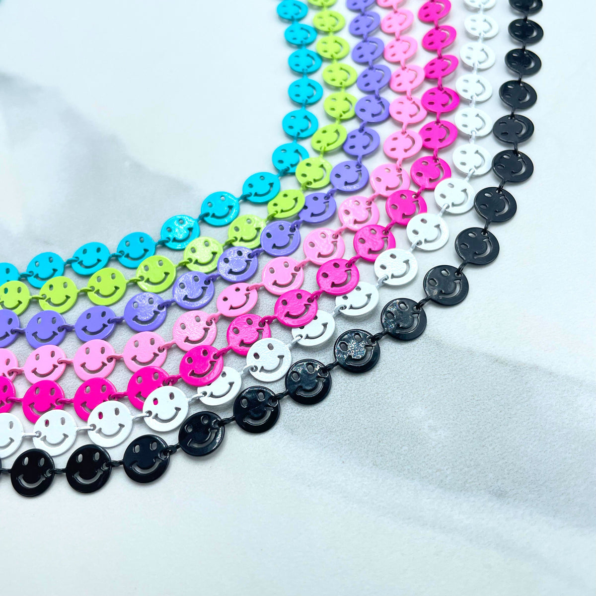 18k Gold Filled Colorful Enamel Cutout Smile Emoji, Happy Face Linked Chain, Fashion Jewelry, Wholesale Making Supplies