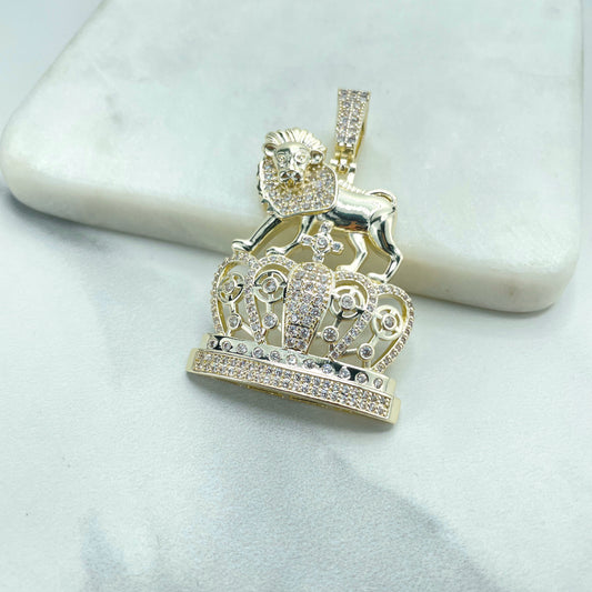 18k Gold Filled Micro Cubic Zirconia Lion in the Crown Shape Design Charms Pendant Wholesale Jewelry Making Supplies