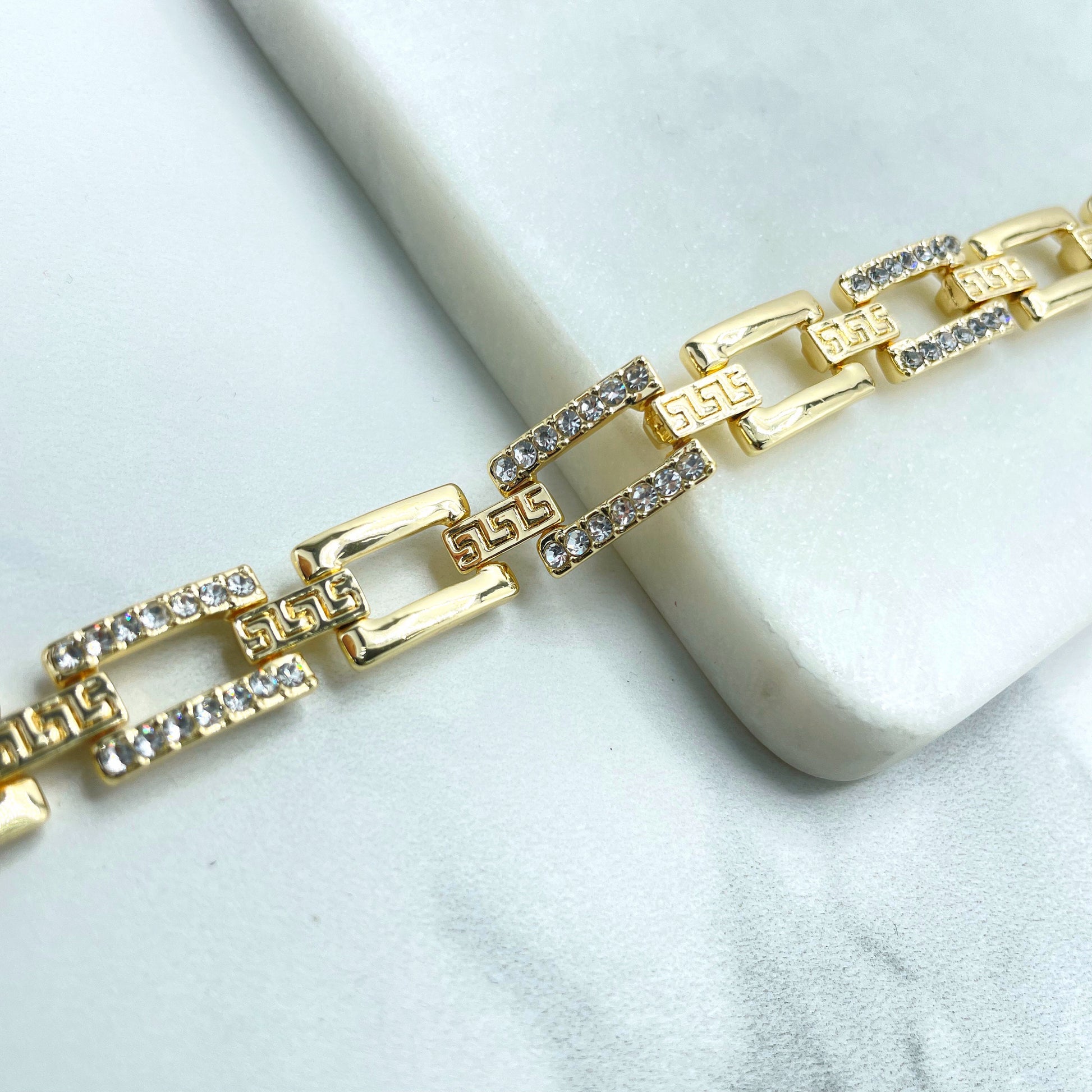 18k Gold Filled Plain & Cubic Zirconia Rectangular Links Bracelet, Wholesale Jewelry Making Supplies