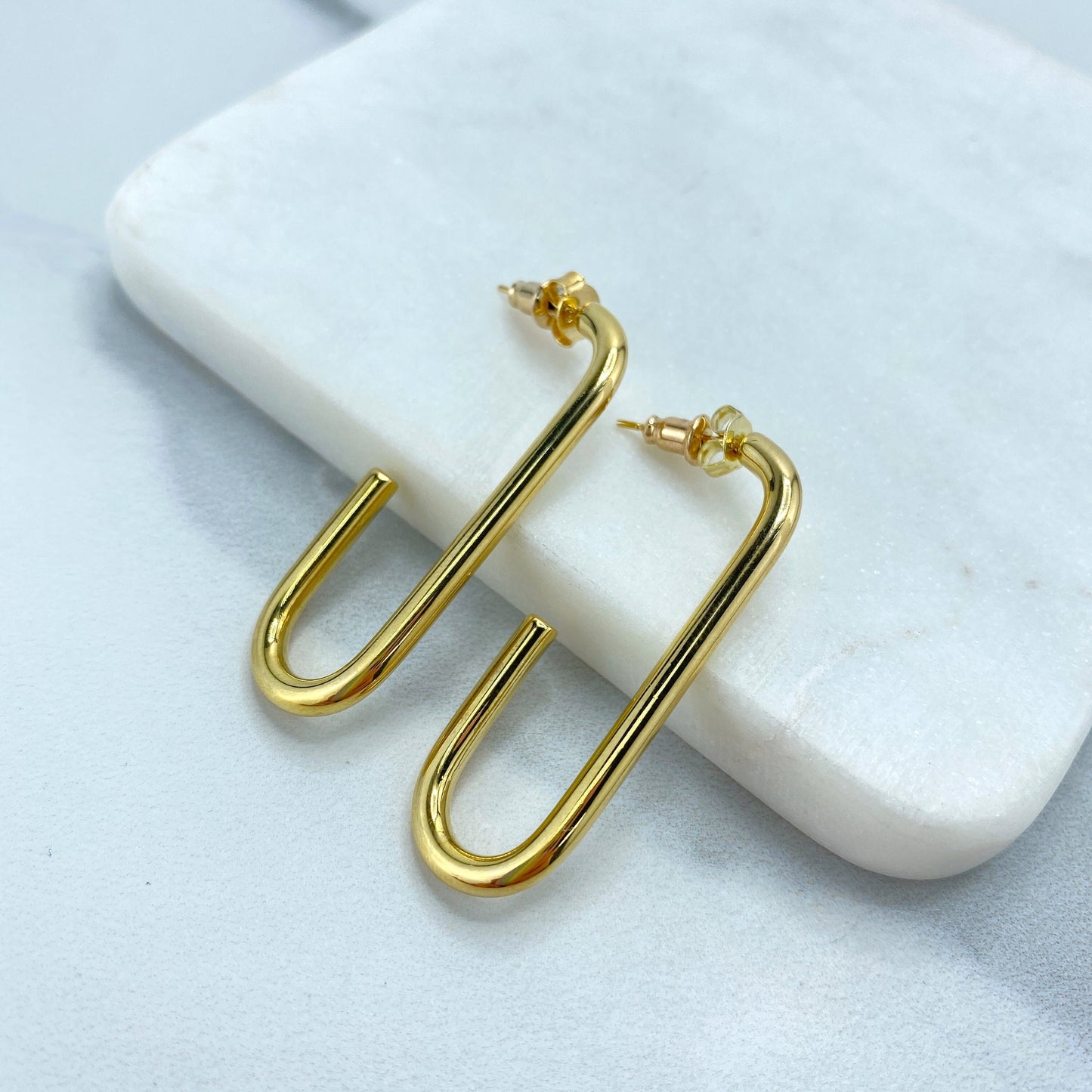 18k Gold Filled Open Rectangular Long Link Stud Earrings Wholesale Jewelry Making Supplies