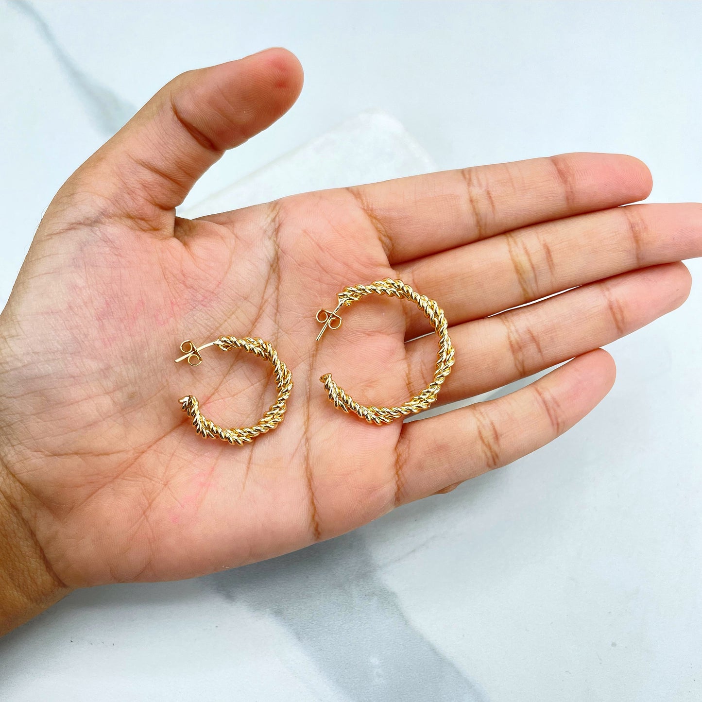 18k Gold Filled 31mm or 24mm Twisted Hoops Earrings, Classic & Minimalist Design, Wholesale Jewelry Making Supplies