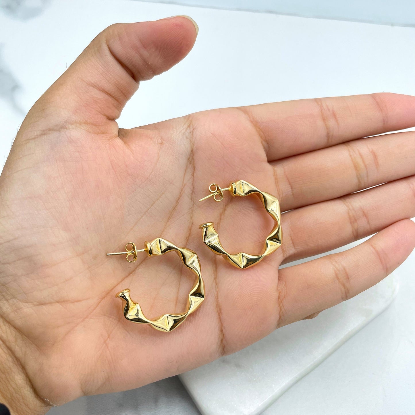 18k Gold Filled 28mm Classic & Modern Texturized Hoops Earrings Wholesale Jewelry Making Supplies