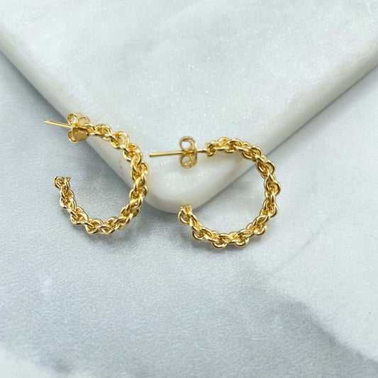 18k Gold Filled 21mm Linked Round Chain Design Hoops Earrings, Wholesale Jewelry Making Supplies