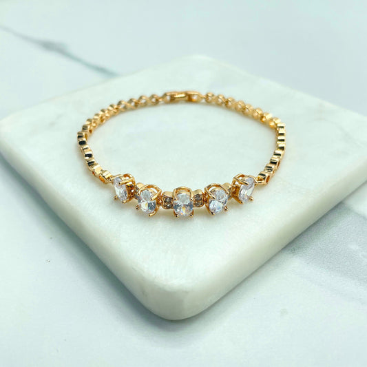 18k Rose Gold Filled Clear Cubic Zirconia Details Linked Bracelet, Wholesale Jewelry Making Supplies