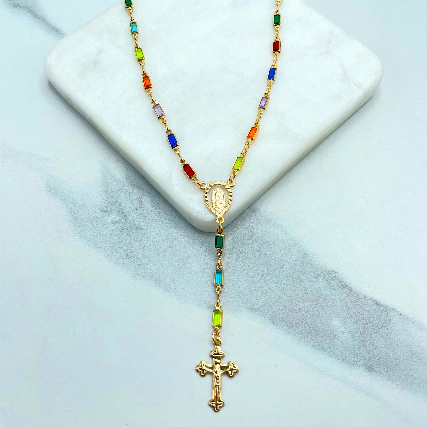18k Gold Filled Virgen De Guadalupe, Our Lady of Guadalupe, Colorful Fashion Rosary or Rosary Style Bracelet, Wholesale Jewelry Supplies