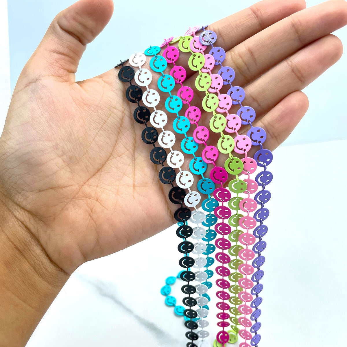 18k Gold Filled Colorful Enamel Cutout Smile Emoji, Happy Face Linked Chain, Fashion Jewelry, Wholesale Making Supplies