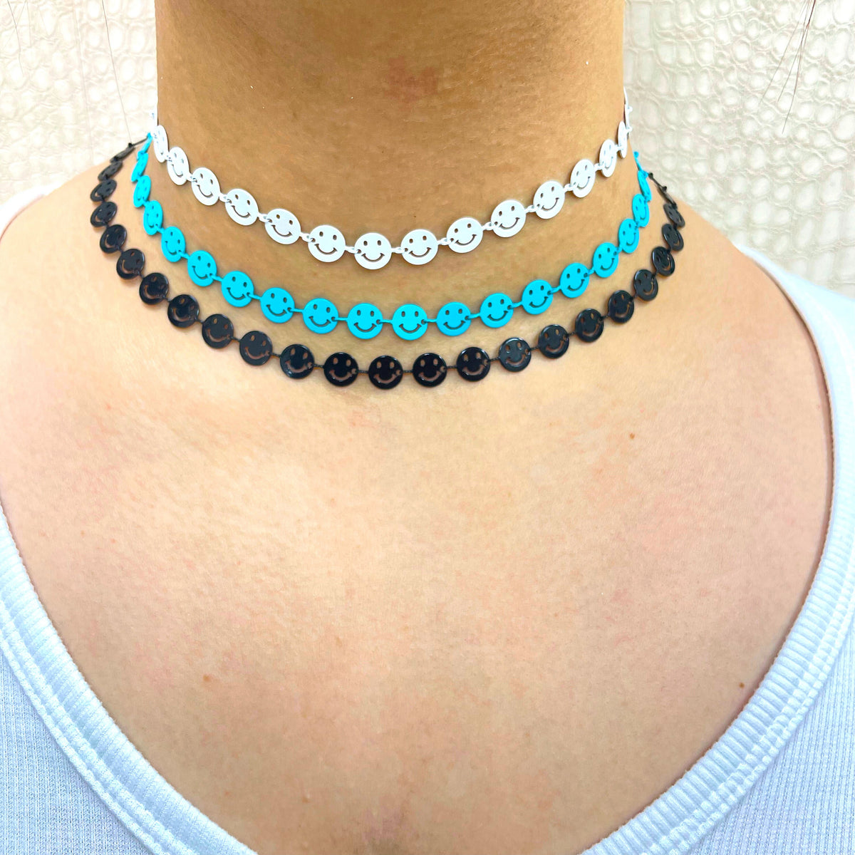 18k Gold Filled Colorful Enamel Cutout Smile Emoji, Happy Face Linked Chain, Fashion Jewelry, Wholesale Making Supplies