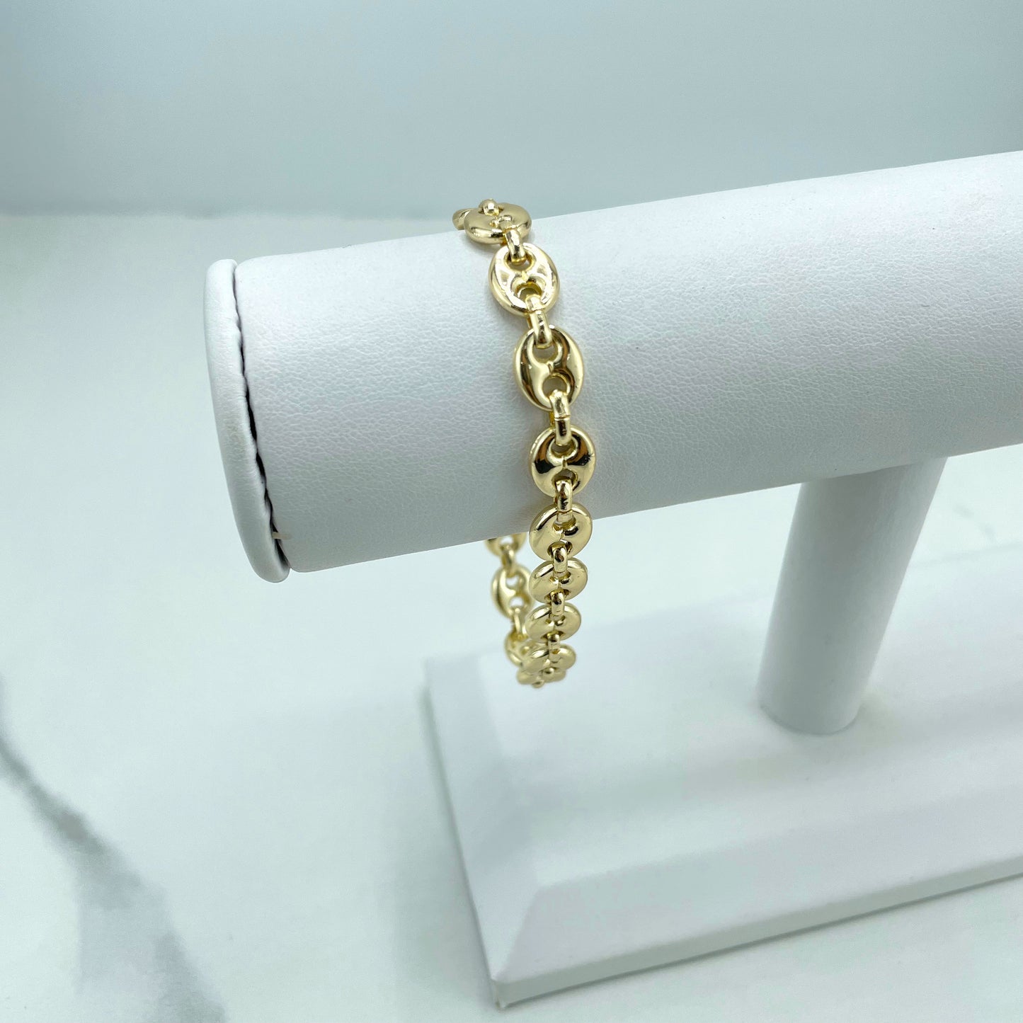 18k Gold Filled 8mm Specialty Puff Puffed Mariner Link Chain or Bracelet , Wholesale Jewelry Making Supplies