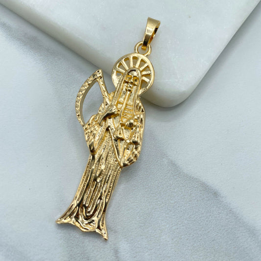 18k Gold Filled Santa Muerte, Grim Reaper Pendant Charms, Skeleton Religious Jewelry, Wholesale Jewelry Making Supplies