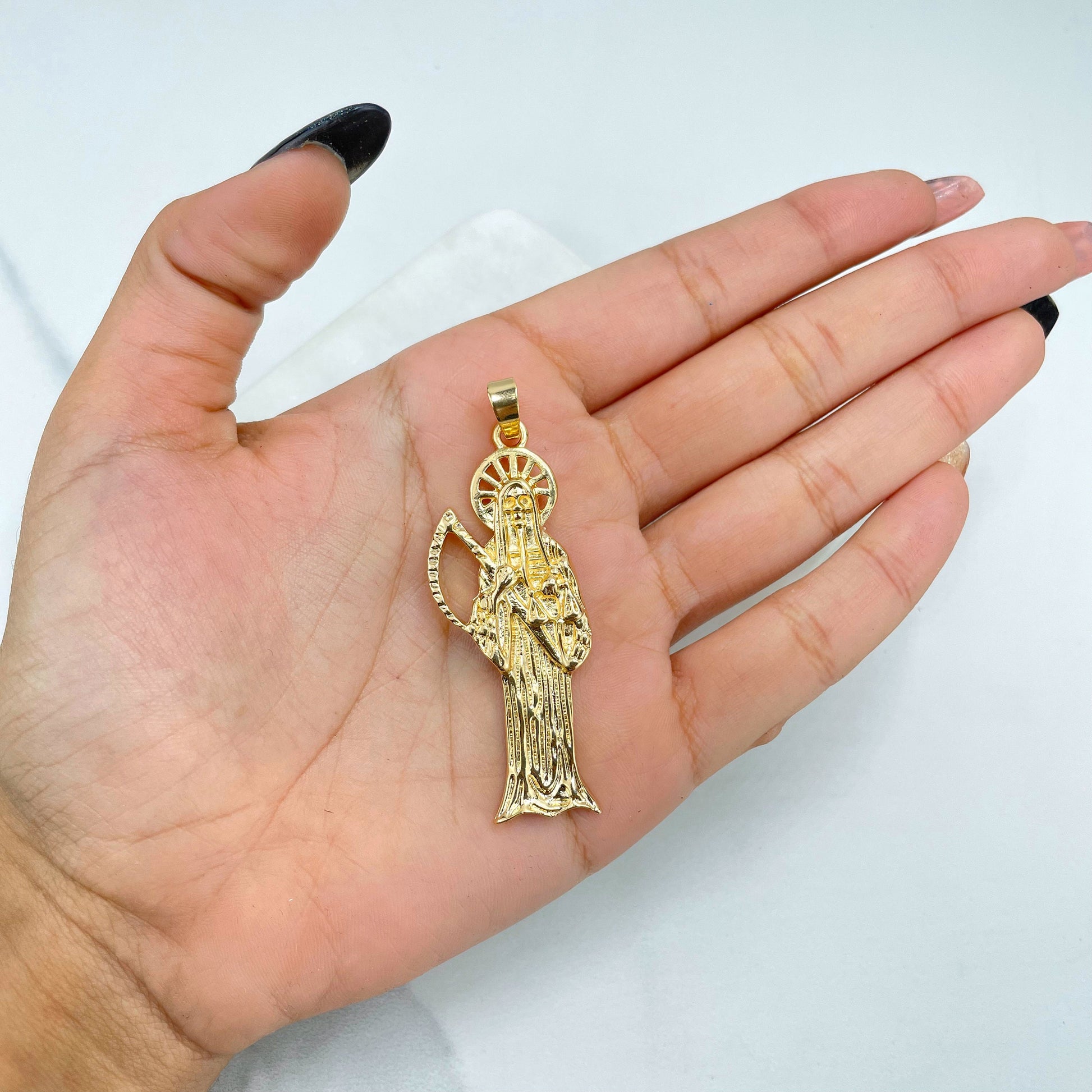 18k Gold Filled Santa Muerte, Grim Reaper Pendant Charms, Skeleton Religious Jewelry, Wholesale Jewelry Making Supplies