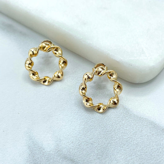 18k Gold Filled 15mm Twisted Hoops Shape Huggie Earrings, Wholesale Jewelry Making Supplies