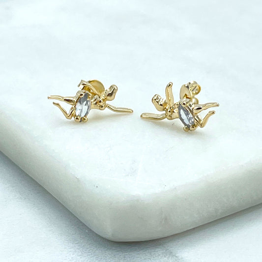18k Gold Filled Clear Cubic Zirconia Pettie Small Ballet Dancer Shape Design Stud Earrings, Delicate Romantic Earrings, Wholesale Jewelry