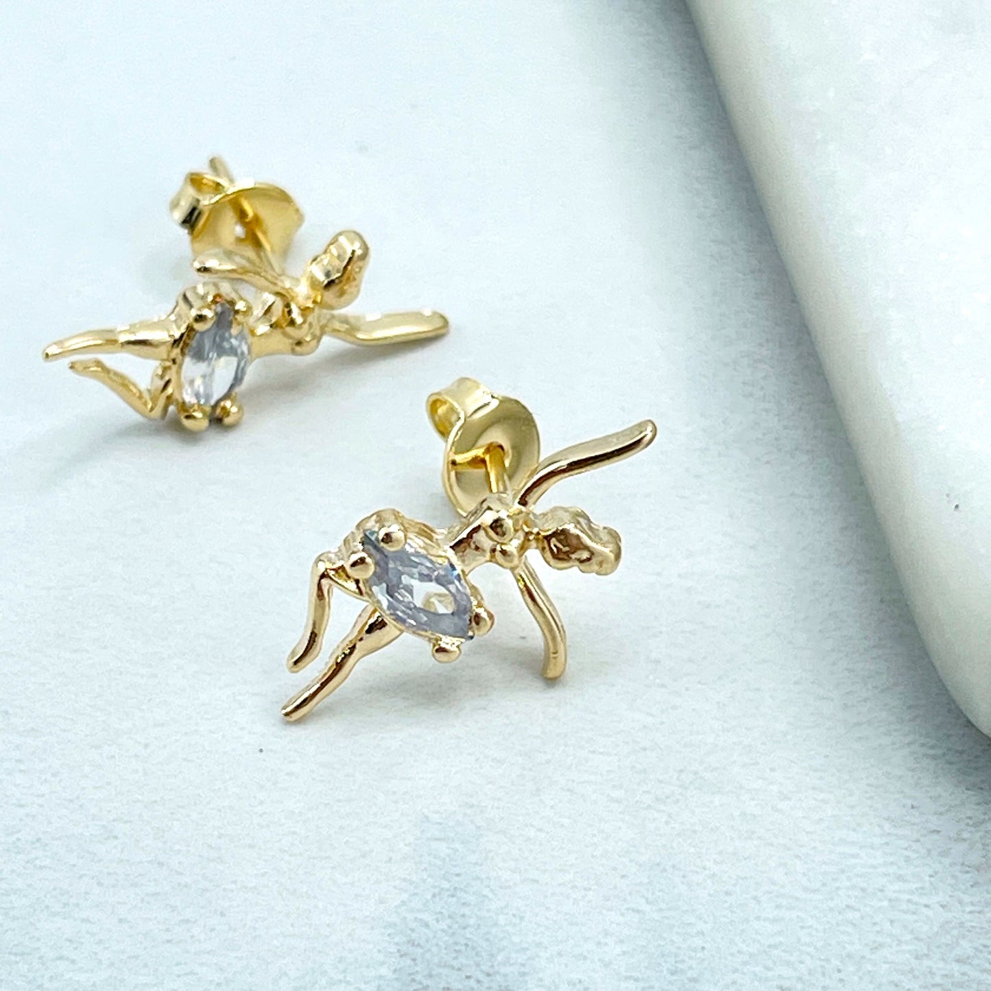 18k Gold Filled Clear Cubic Zirconia Pettie Small Ballet Dancer Shape Design Stud Earrings, Delicate Romantic Earrings, Wholesale Jewelry