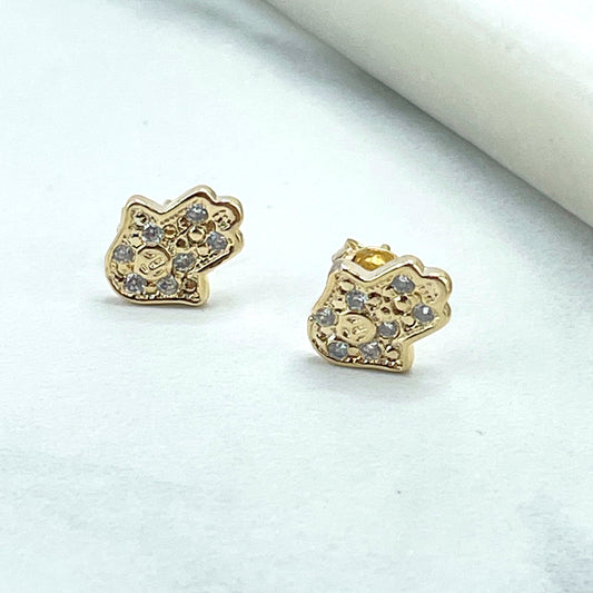 18k Gold Filled Cubic Zirconia Hamsa Hand Shape Design Stud Earrings, Lucky & Protection Jewelry, Wholesale Jewelry Making Supplies