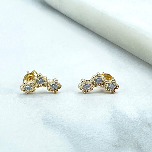 18k Gold Filled Clear Cubic Zirconia 03 Flowers Shape Ear Climbers Earrings, Stud Earrings Wholesale Jewelry Making Supplies