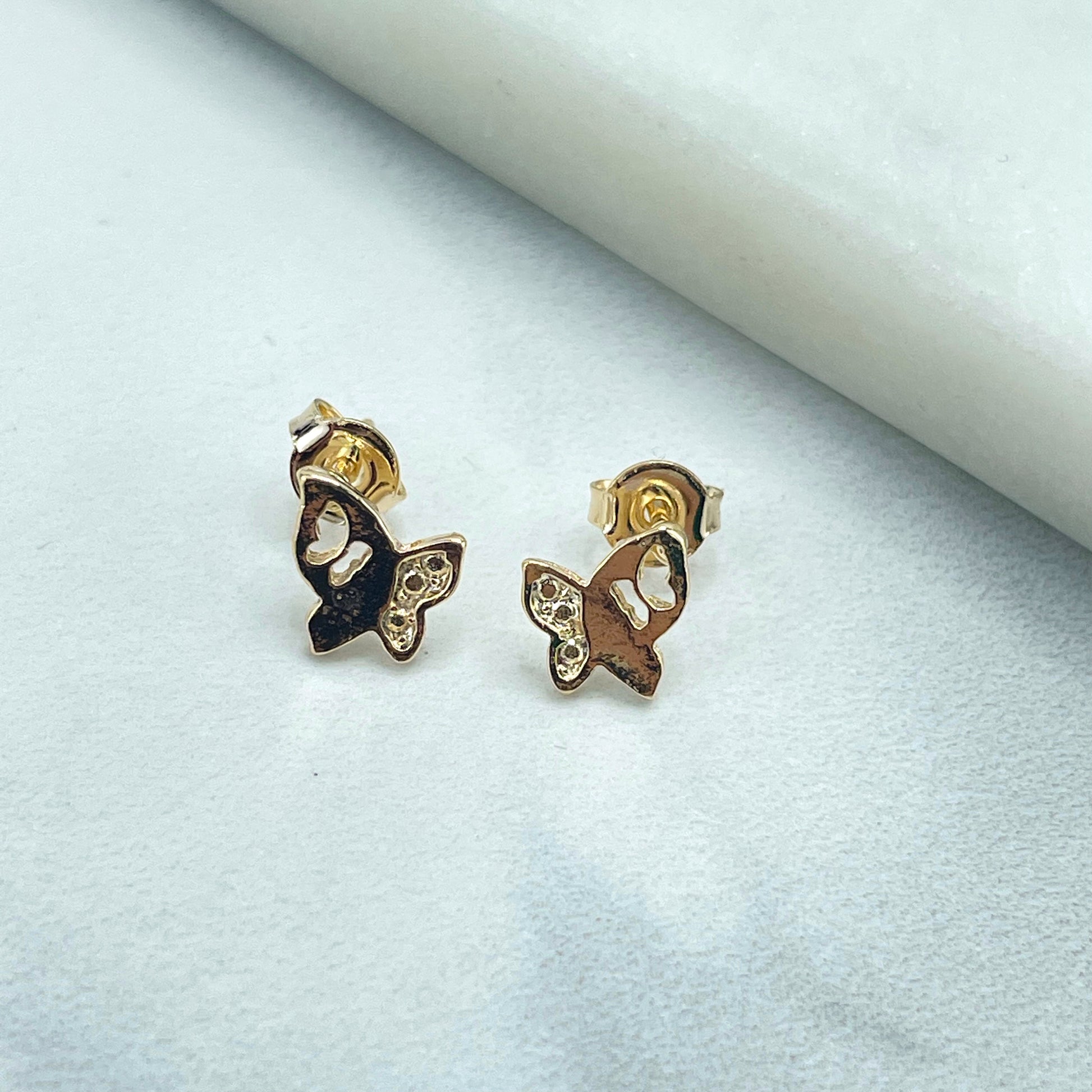 18k Gold Filled Clear Cubic Zirconia Cutout Pettie Butterfly Stud Earrings, Wholesale Jewelry Making Supplies