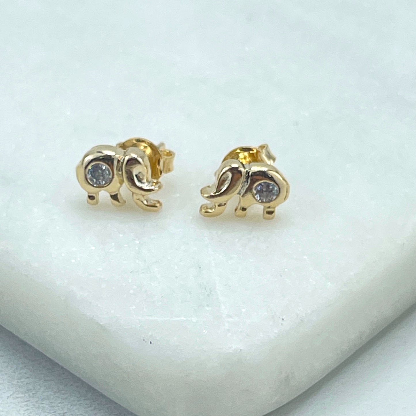 18k Gold Filled Clear Cubic Zirconia Elephant Shape Design Pettie Stud, Kids Earrings, Wholesale Jewelry Making Supplies