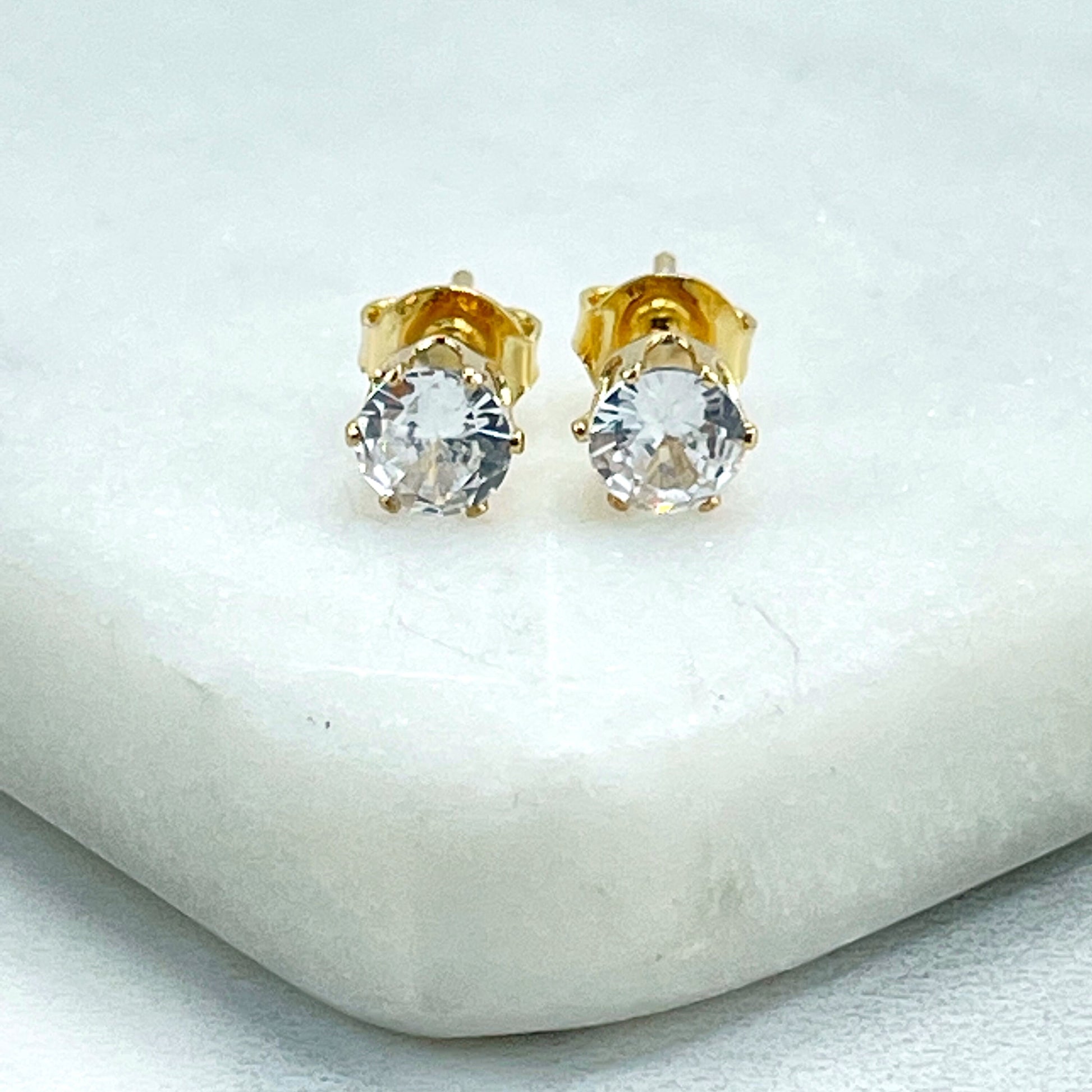 18k Gold Filled 5mm Clear Cubic Zirconia Solitaire Stud, Wholesale Jewelry Making Supplies