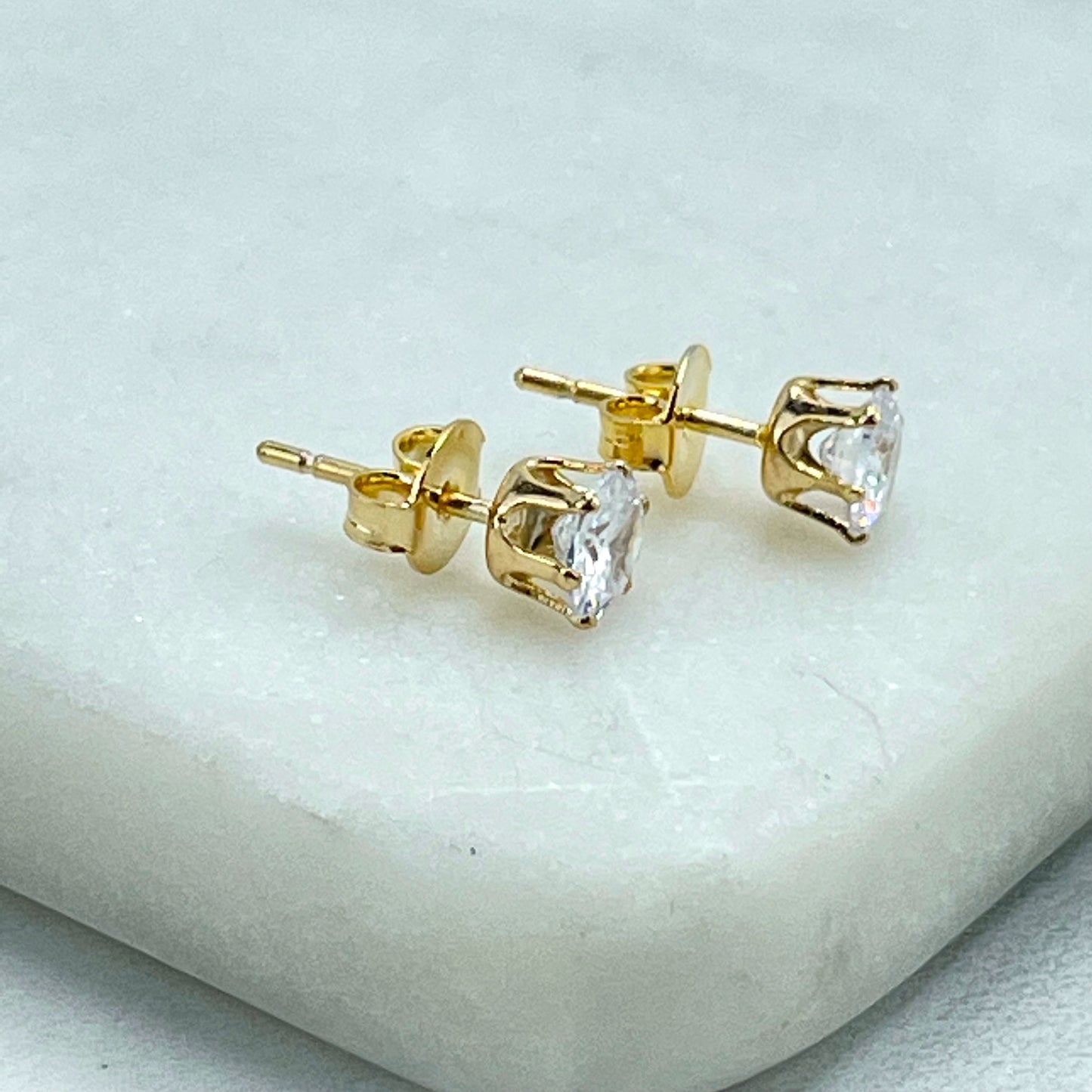 18k Gold Filled 5mm Clear Cubic Zirconia Solitaire Stud, Wholesale Jewelry Making Supplies