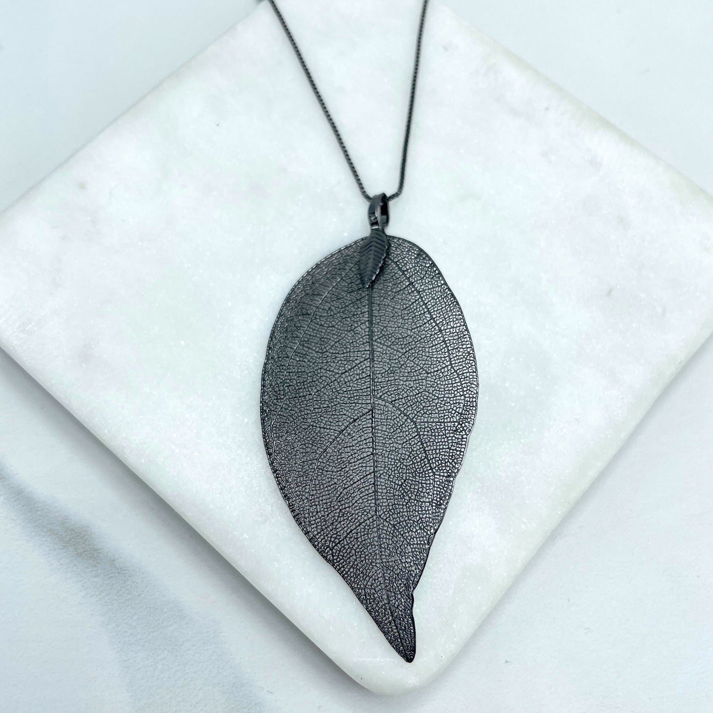 Black Gold Filled Pendants Hand Made with Real Leaf or Black Box Chain, Wholesale Jewelry Making Supplies