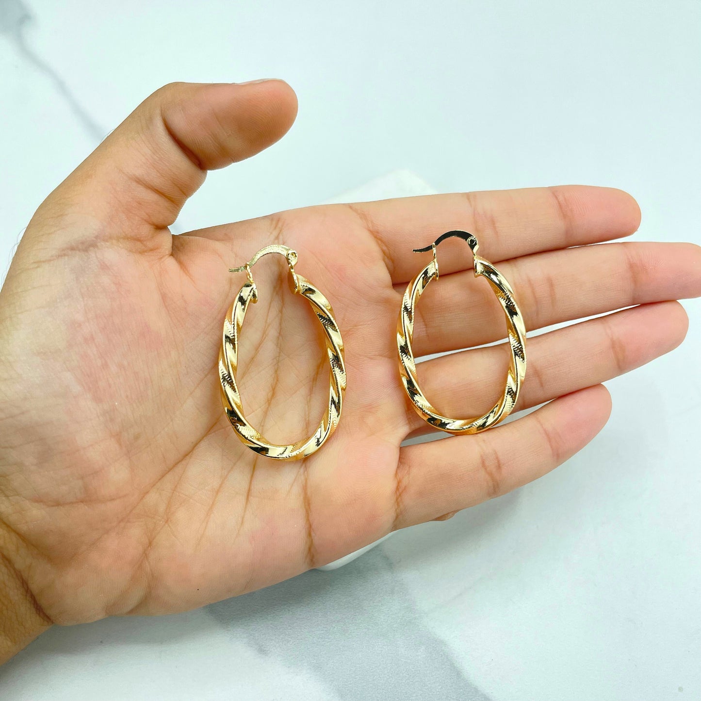 18k Gold Filled 28mm Twisted & Texturized Oval Design Hoops Earrings, Wholesale Jewelry Making Supplies