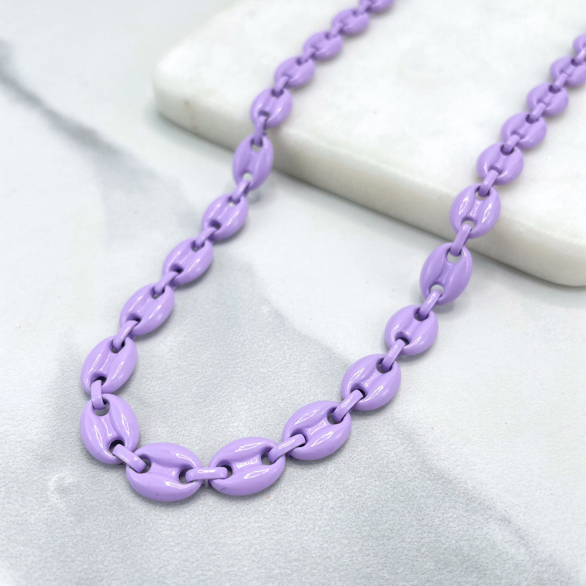 18k Gold Filled Colorful Enamel Puffed Puff Mariner Link Chain, Colored Fashion Jewelry, Wholesale Jewelry Making Supplies