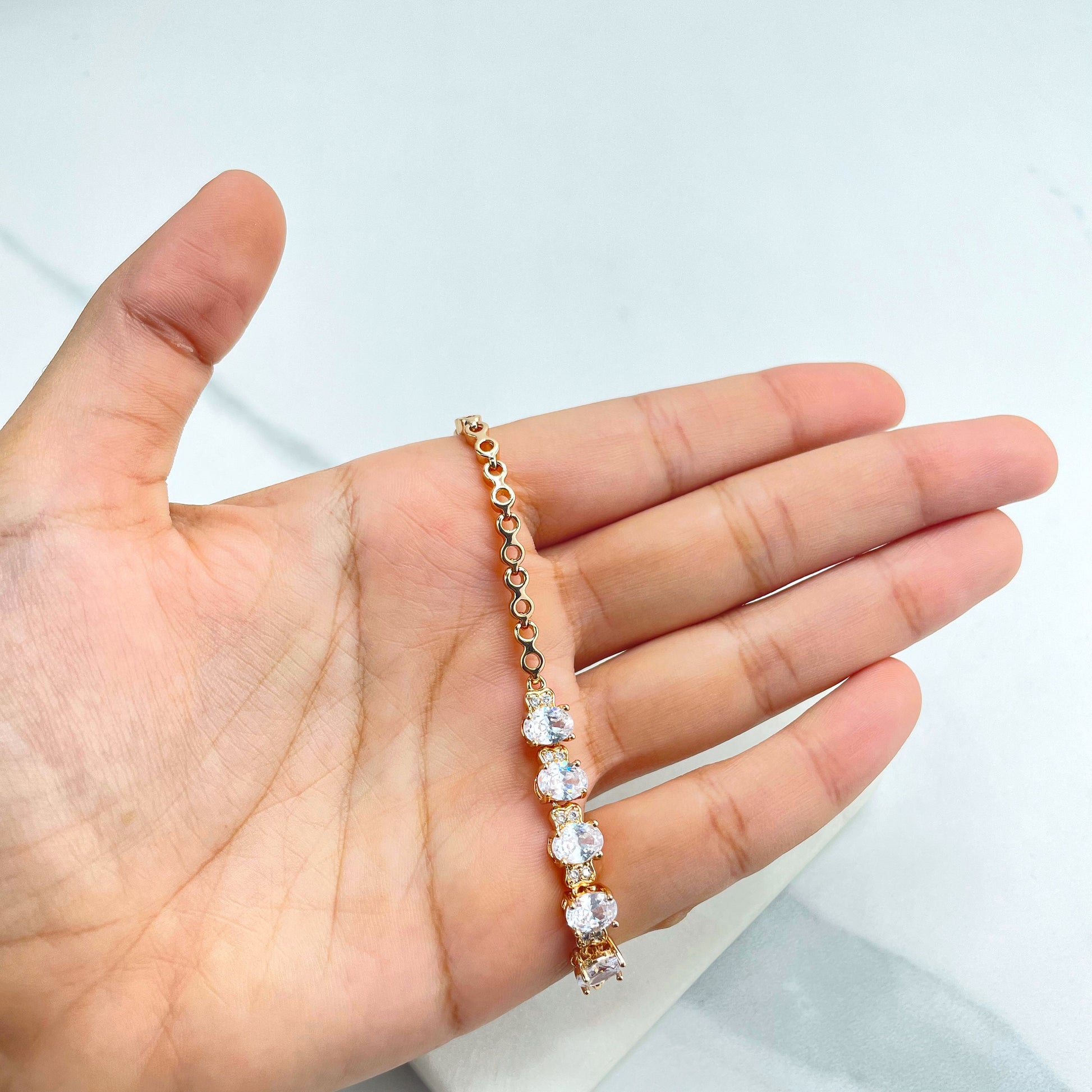 18k Rose Gold Filled Clear Cubic Zirconia Details Linked Bracelet, Wholesale Jewelry Making Supplies
