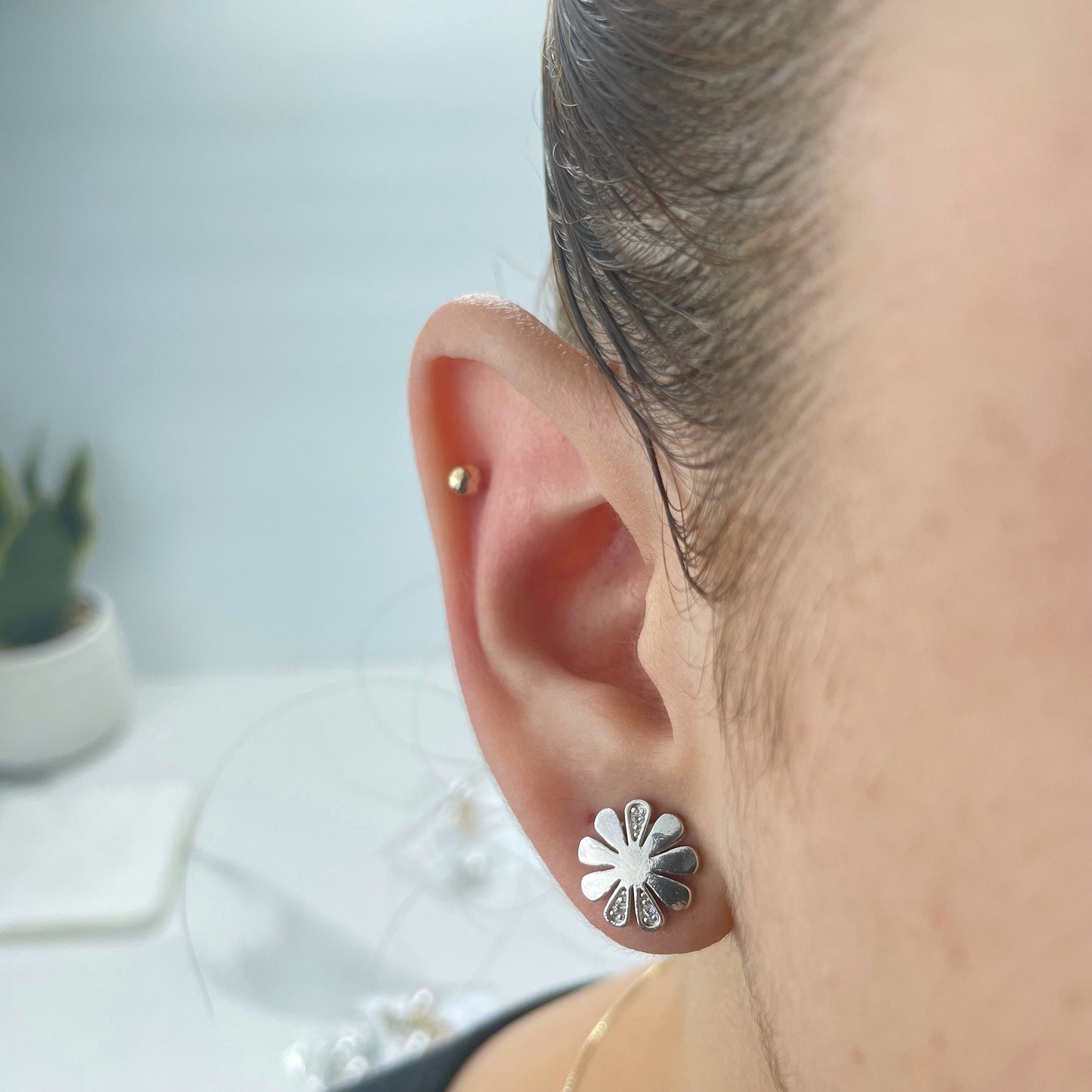 18k Gold Filled or Silver Filled, Clear CZ Flower Shape with Pearl, Ear Jacket, Front Back Stud Earrings, Double Sided Wholesale Jewelry