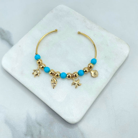 18k Gold Filled Turquoise Beads and Gold Beads with Sea Life Ocean Charms, Star,  Shell, Turtle, Wholesale Jewelry Making Supplies