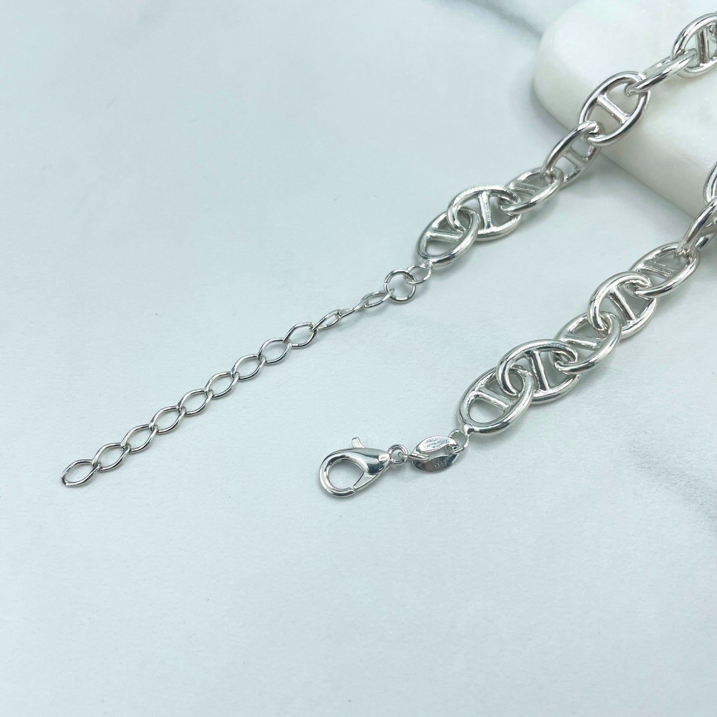 Silver Filled 8mm Specially Mariner Link Chain or Bracelet with Extender, Wholesale Jewelry Making Supplies