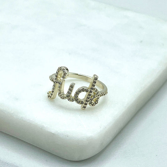 18k Gold Filled Clear Cubic Zirconia "Fuck" Word Letters Ring, Wholesale Jewelry Making Supplies