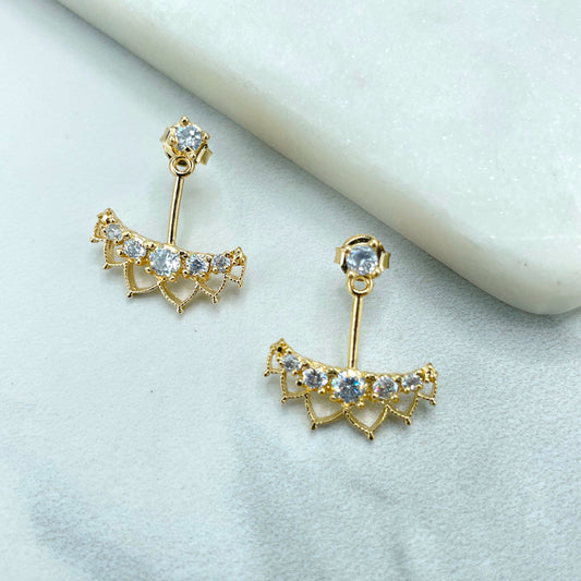 18k Gold Filled Clear Cubic Zirconia Push Back Drop Dangle Fashion Fancy Jacket Design Earrings, Wholesale Jewelry Making Supplies