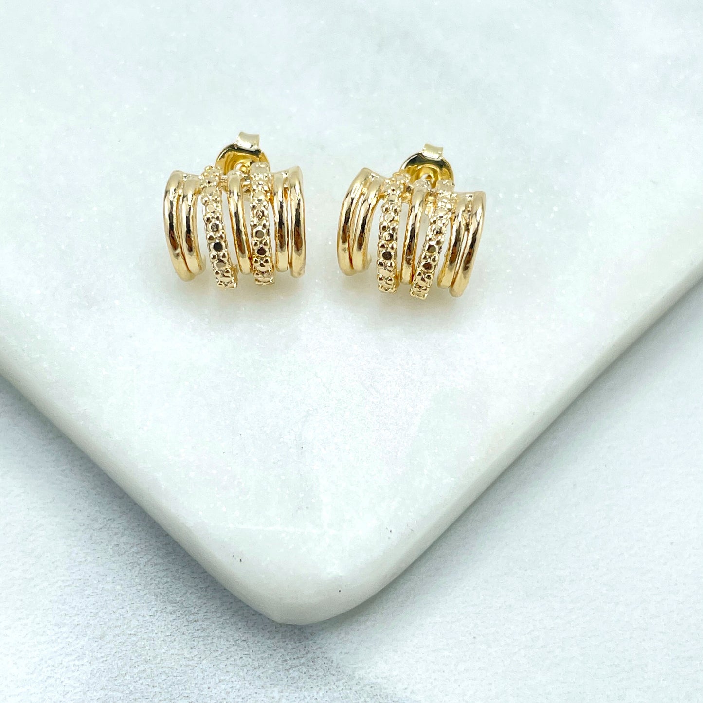 18k Gold Filled Plain and Texturized Multi Huggie Earrings, Fashion Design, Wholesale Jewelry Making Supplies