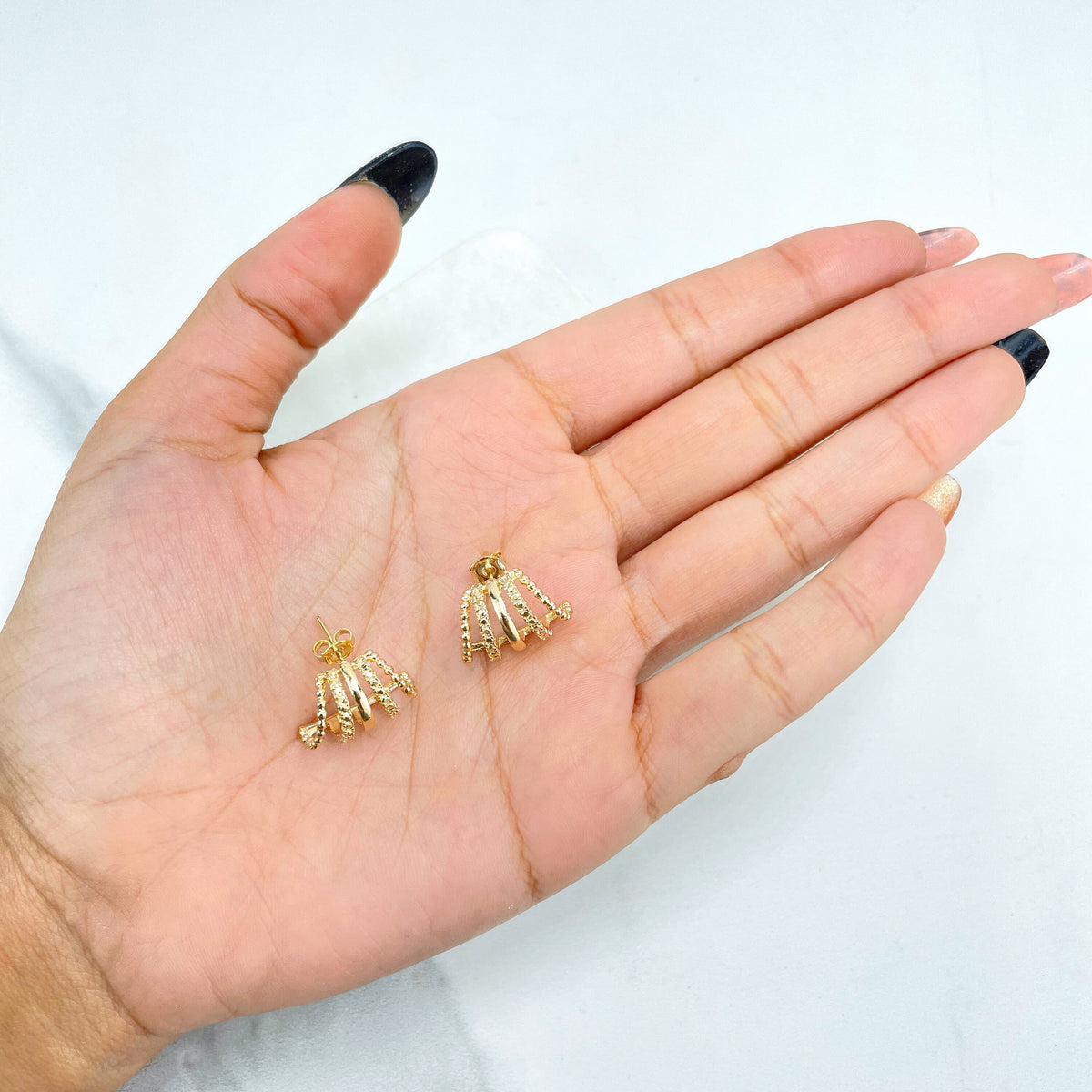 18k Gold Filled Plain and Texturized Multi Huggie Earrings, Fashion Design, Wholesale Jewelry Making Supplies