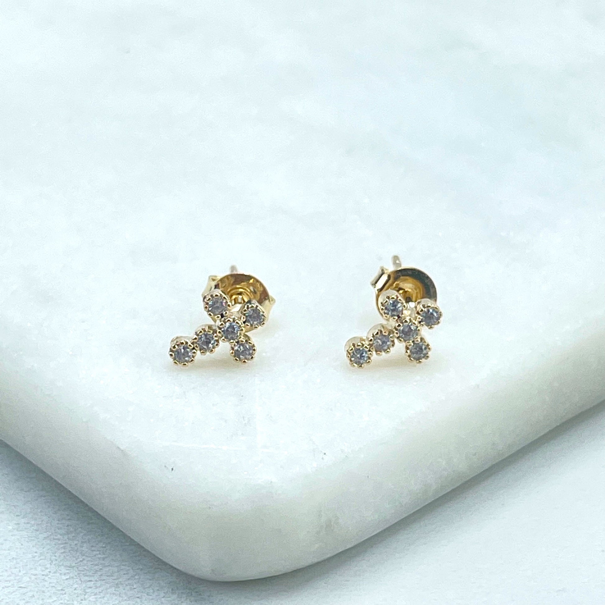 18k Gold Filled Clear Cubic Cross Shape Pettie Stud Earrings, Wholesale Jewelry Making Supplies