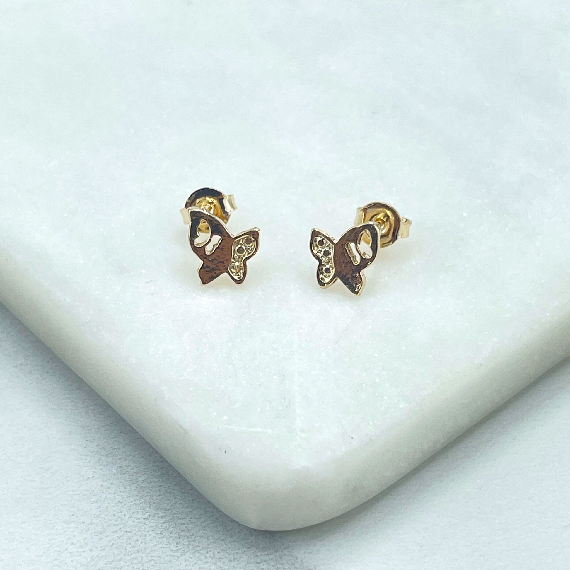 18k Gold Filled Clear Cubic Zirconia Cutout Pettie Butterfly Stud Earrings, Wholesale Jewelry Making Supplies