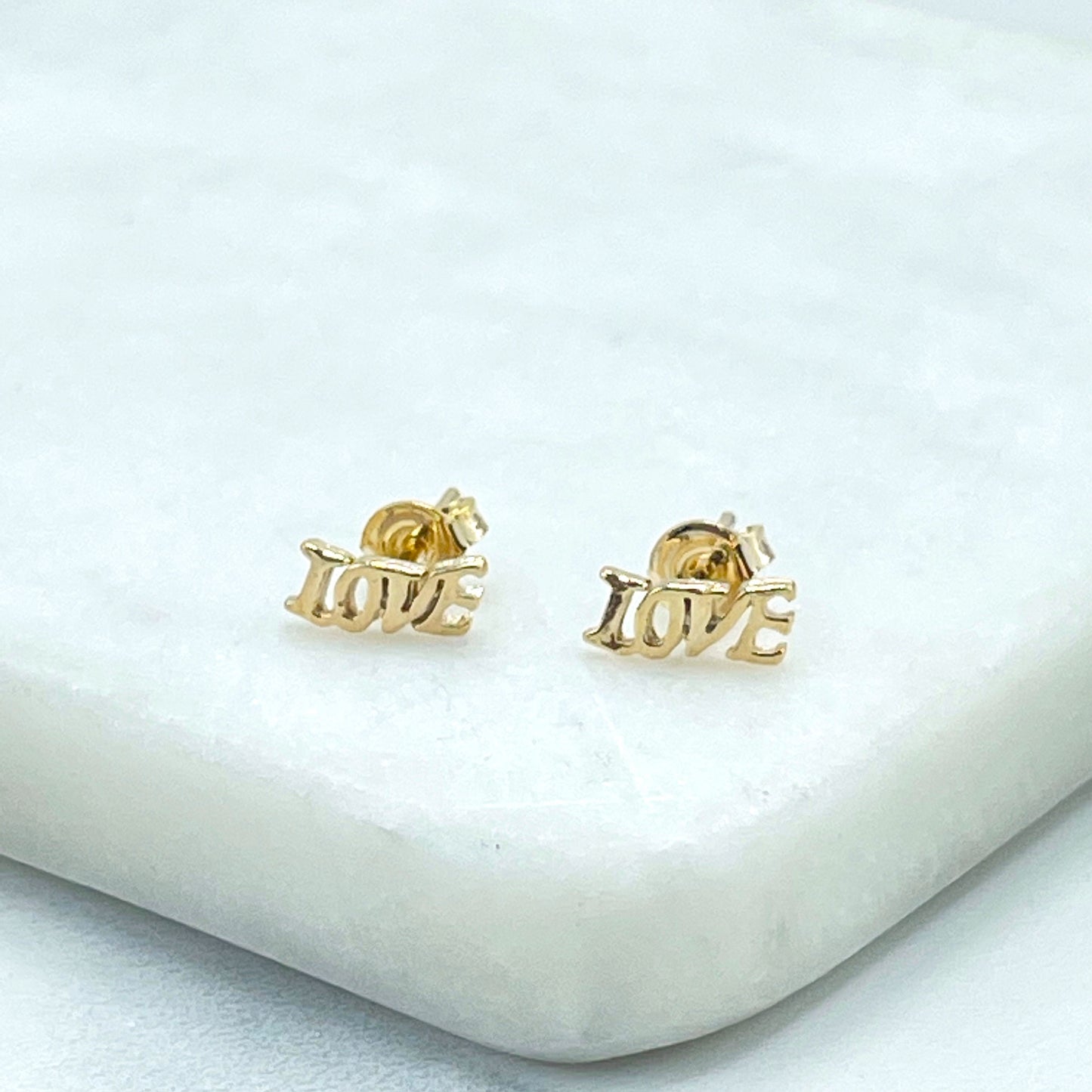 18k Gold Filled LOVE Word Pettie Stud, Kids Earrings, Wholesale Jewelry Making Supplies