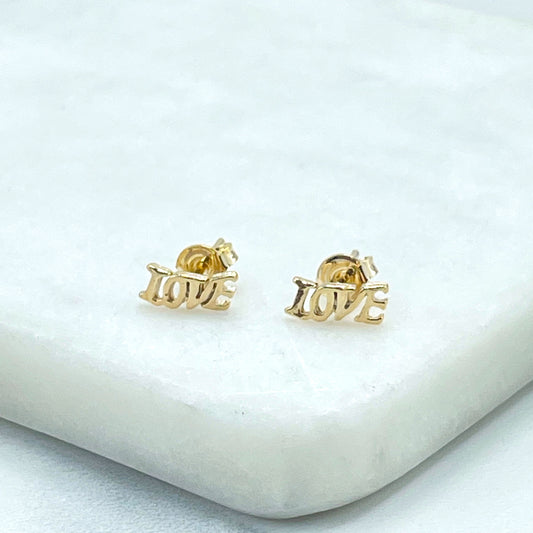 18k Gold Filled LOVE Word Pettie Stud, Kids Earrings, Wholesale Jewelry Making Supplies