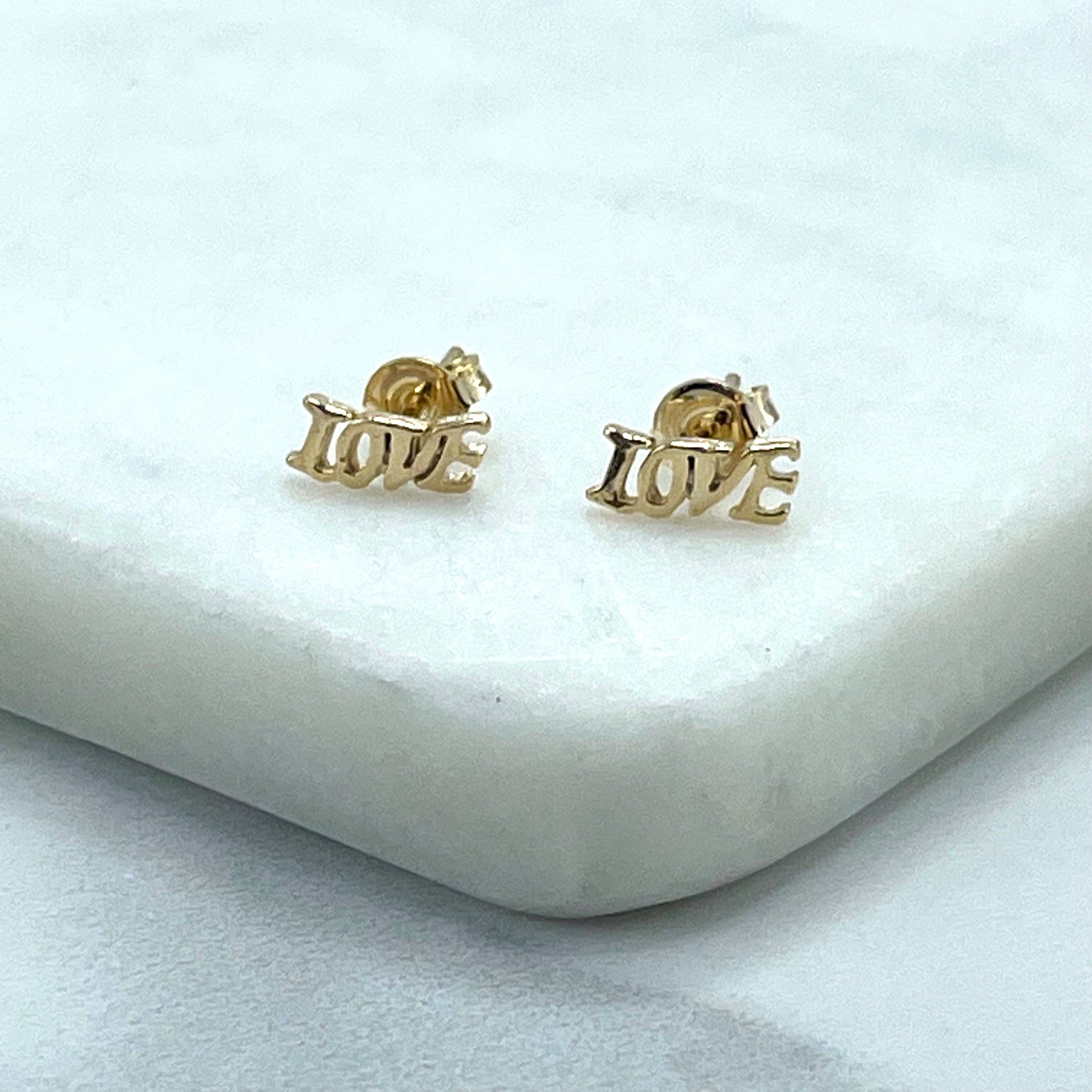 18k Gold Filled LOVE Word Pettie Stud, Kids Earrings, Wholesale Jewelry Making Supplies