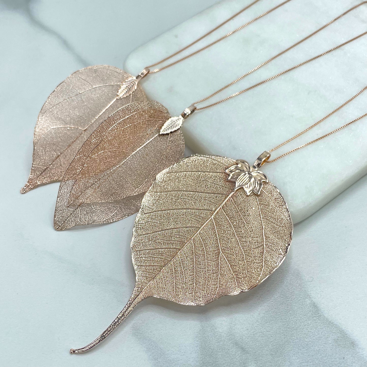 Rose Gold Filled Pendants Hand Made with Real Leaf or Rose Gold Chain Necklace, Wholesale Jewelry Making Supplies