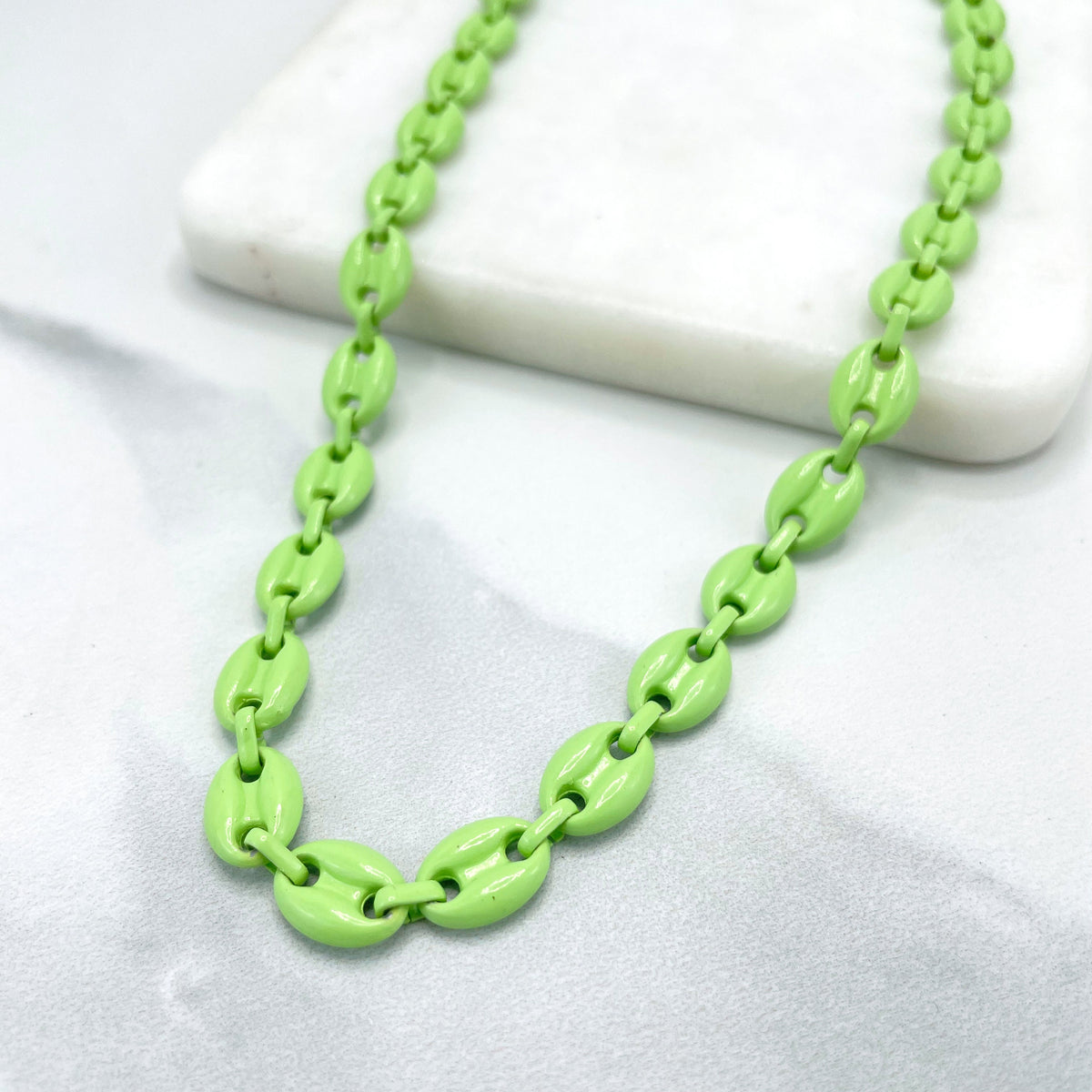 18k Gold Filled Colorful Enamel Puffed Puff Mariner Link Chain, Colored Fashion Jewelry, Wholesale Jewelry Making Supplies