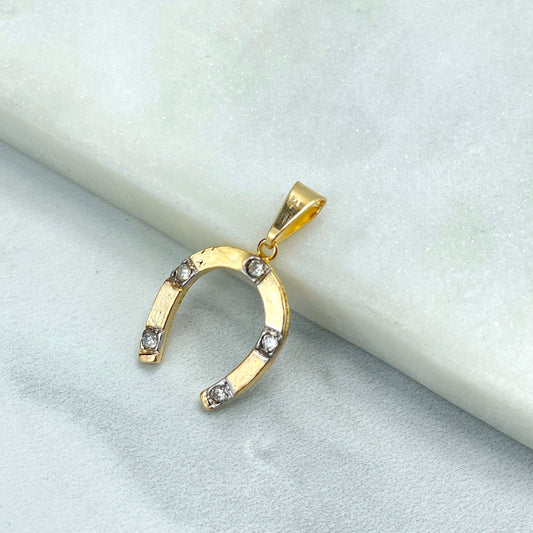 18k Gold Filled Gold Lucky Horseshoe Shape with Clear Cubic Zirconia Charm Pendant, Wholesale Jewelry Making Supplies